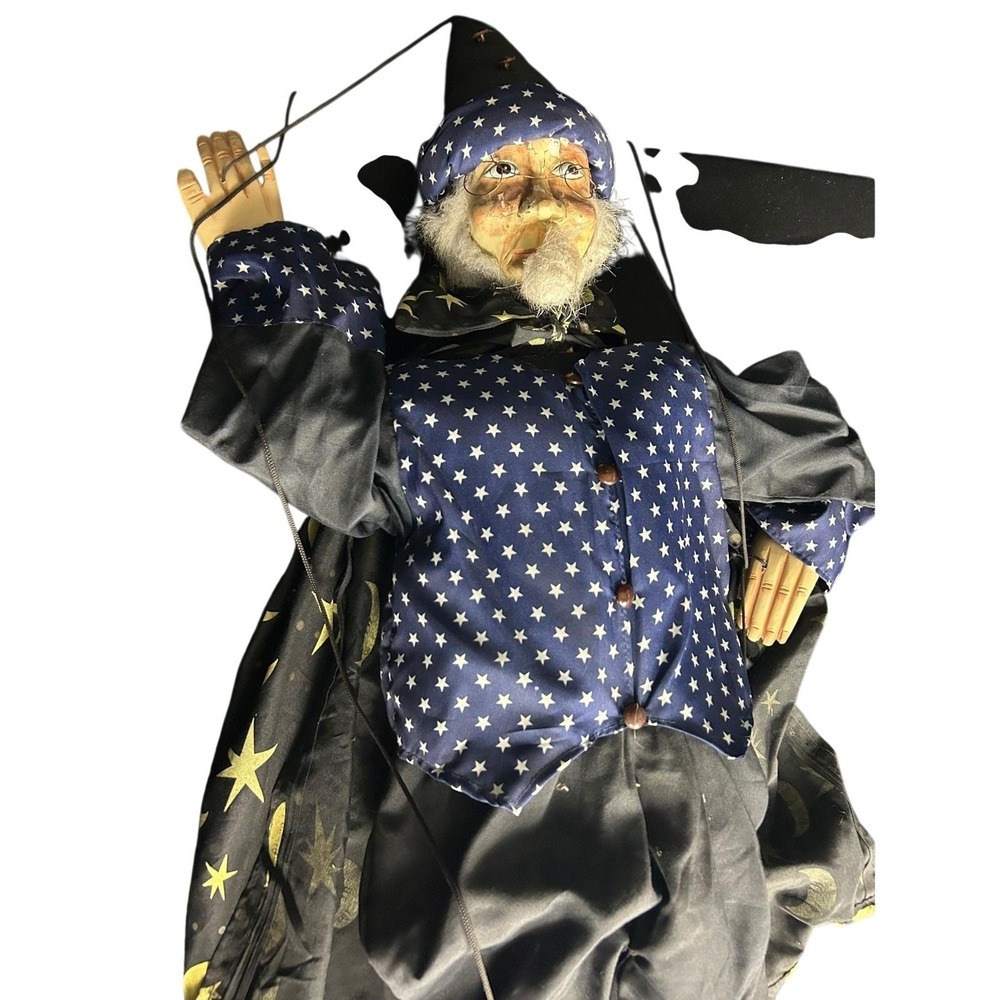 Vintage Wizard‎ Marionette Puppet Celestial Star Moon Handmade Creepy Decor